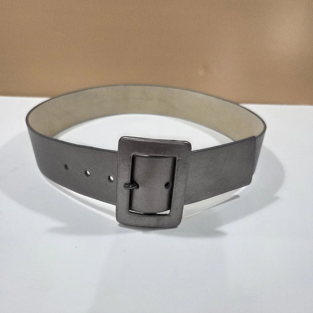 Calvin Klein Platinum Color Wide Leather Belt - Picture 1 of 7
